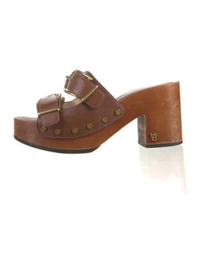 Pre-owned Veronica Beard Leather Studded Accents Slides In Brown