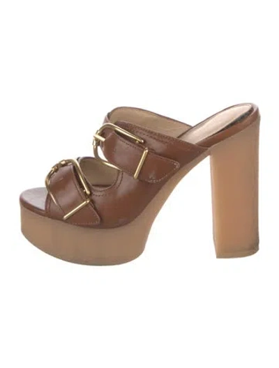 Pre-owned Veronica Beard Leather Studded Accents Slides In Brown