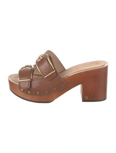 Pre-owned Veronica Beard Leather Studded Accents Slides In Brown
