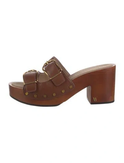 Pre-owned Veronica Beard Leather Studded Accents Slides In Brown