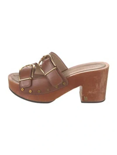 Pre-owned Veronica Beard Leather Studded Accents Slides In Brown