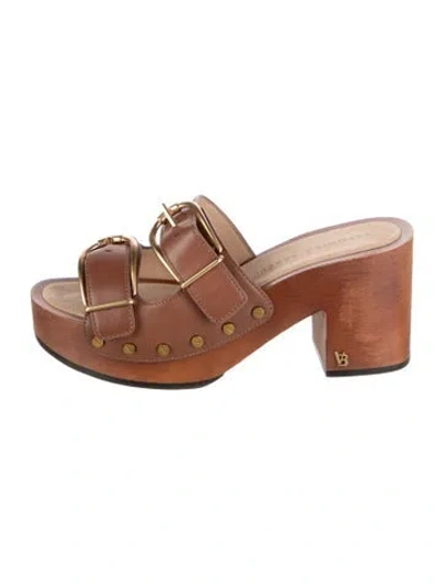 Pre-owned Veronica Beard Leather Studded Accents Slides In Brown