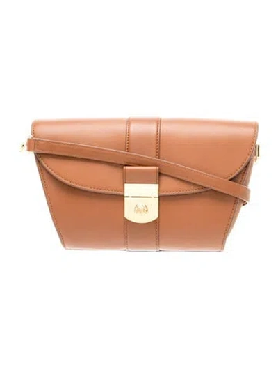 Pre-owned Veronica Beard Leather The Crest Lock Small In Brown
