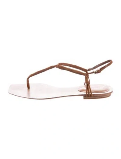 Pre-owned Veronica Beard Leather T-strap Sandals In Brown