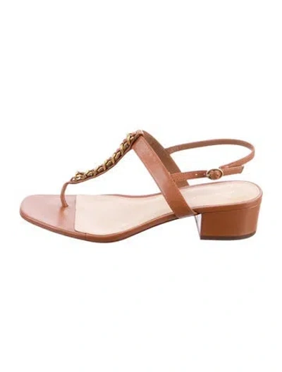 Pre-owned Veronica Beard Leather T-strap Sandals In Brown