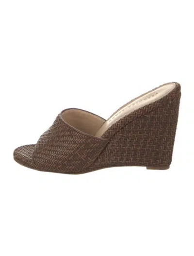 Pre-owned Veronica Beard Leather Tweed Pattern Sandals In Brown