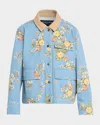 Veronica Beard Leighton Floral-print Corduroy-collar Jacket In Blue