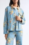 Veronica Beard Leighton Floral-print Corduroy-collar Jacket In Blue