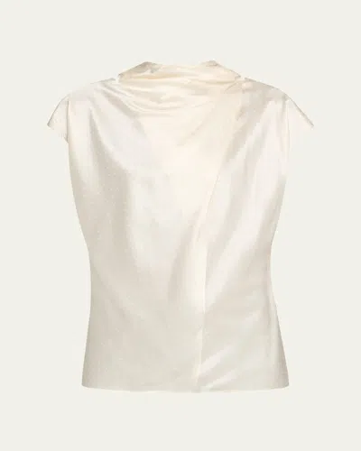 Veronica Beard Leilany Draped Silk Top In White