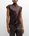 Veronica Beard Leilany High Neck Draped Top In Dark Chocolate