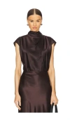 Veronica Beard Leilany High Neck Draped Top In Chocolate