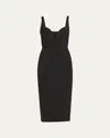 Veronica Beard Lele Plunge Neck Midi Dress In Black