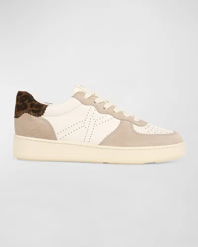 Veronica Beard Lennox Mixed Leather Low-top Sneakers In White/dusk Blue