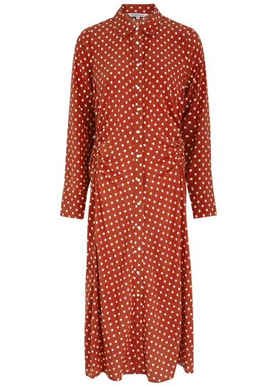 Veronica Beard Lex Polka-dot Stretch-silk Shirt Dress In Red