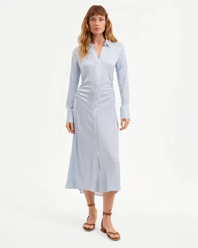 Veronica Beard Lex Silk Midi Shirtdress In Gray