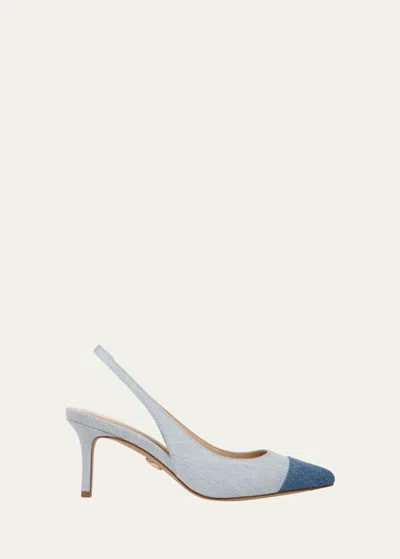 Veronica Beard Liliana Bicolor Cap-toe Slingback Pumps In Denim Blue Fabric