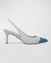 Veronica Beard Liliana Womens Two Tone Denim Slingback Heels In Denim Blue Fabric