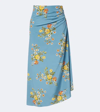 Veronica Beard Limani Ruched Floral Silk-blend Midi Skirt In Blue