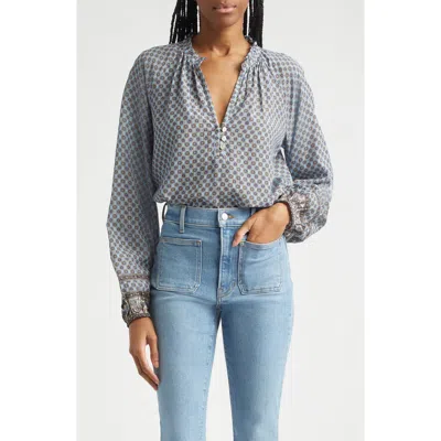 Veronica Beard Linds Split Neck Top In Blue