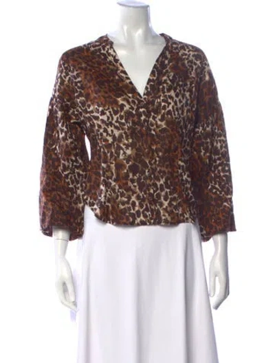 Pre-owned Veronica Beard Linen Animal Print Blouse W/ Tags In Brown