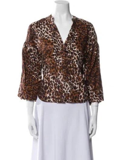 Pre-owned Veronica Beard Linen Animal Print Blouse W/ Tags In Multi