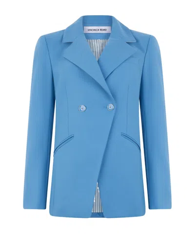 Veronica Beard Linen Blend Double-breasted Blazer In Blue
