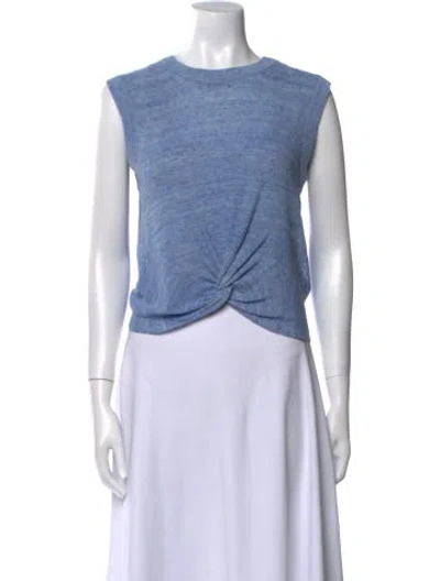 Pre-owned Veronica Beard Linen Crew Neck Crop Top In Blue