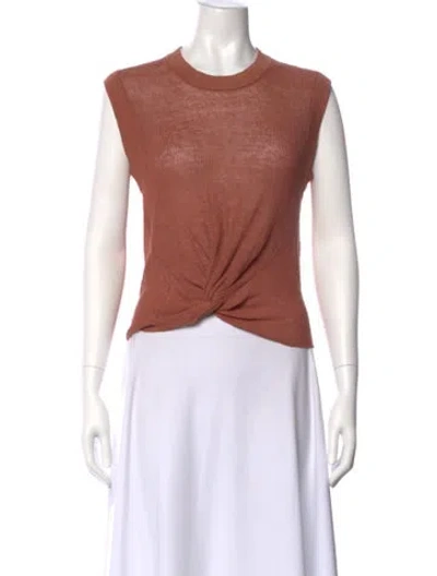 Pre-owned Veronica Beard Linen Crew Neck Crop Top In Brown
