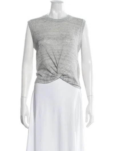 Pre-owned Veronica Beard Linen Crew Neck Crop Top In Gray