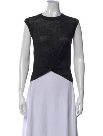 Pre-owned Veronica Beard Linen Crew Neck Top In Black
