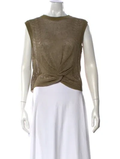 Pre-owned Veronica Beard Linen Crew Neck Top In Green