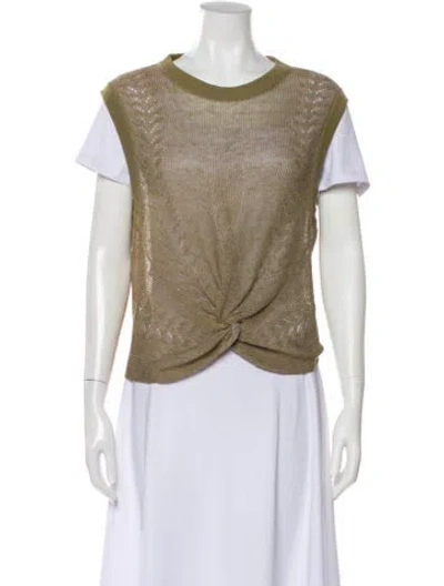 Pre-owned Veronica Beard Linen Crew Neck Top In Green