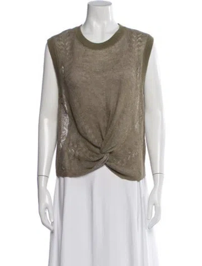 Pre-owned Veronica Beard Linen Crew Neck Top In Green