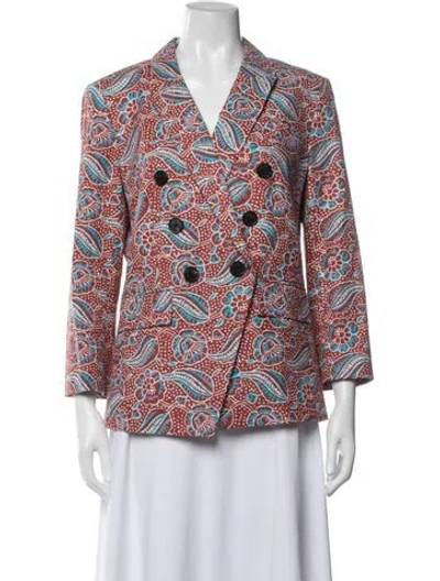 Pre-owned Veronica Beard Linen Floral Print Blazer In Red