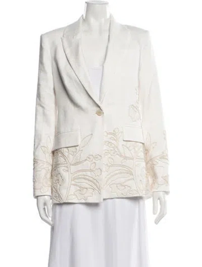 Pre-owned Veronica Beard Linen Floral Print Blazer In White
