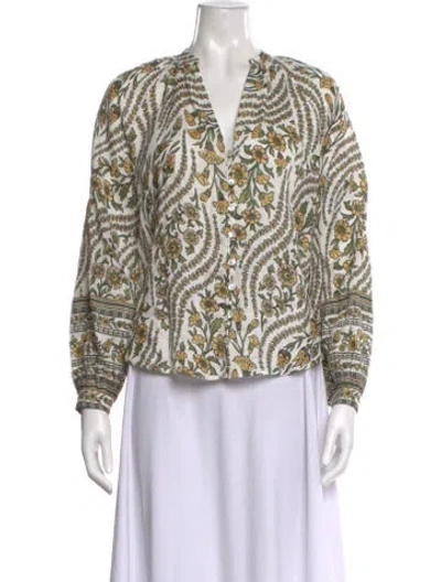 Pre-owned Veronica Beard Linen Floral Print Blouse In Multi