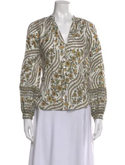 Pre-owned Veronica Beard Linen Floral Print Blouse In Multi