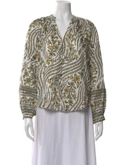 Pre-owned Veronica Beard Linen Floral Print Blouse In Multi