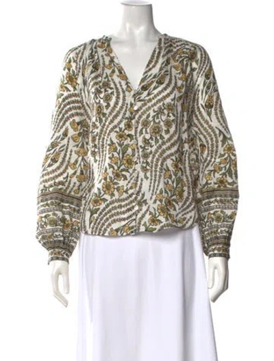 Pre-owned Veronica Beard Linen Floral Print Blouse In Multi