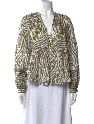 Pre-owned Veronica Beard Linen Floral Print Blouse In Multicolor