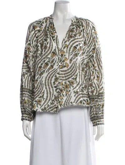 Pre-owned Veronica Beard Linen Floral Print Blouse In Multicolor