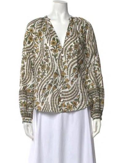 Pre-owned Veronica Beard Linen Floral Print Blouse In Multicolor