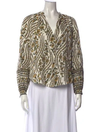 Pre-owned Veronica Beard Linen Floral Print Blouse In Neutrals