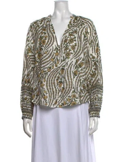 Pre-owned Veronica Beard Linen Floral Print Blouse In Neutrals