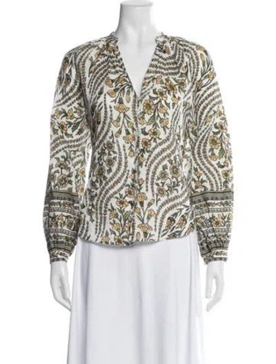 Pre-owned Veronica Beard Linen Floral Print Blouse W/ Tags In White