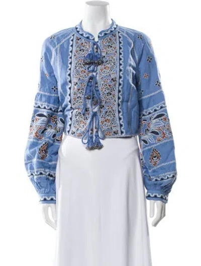 Pre-owned Veronica Beard Linen Floral Print Jacket W/ Tags In Blue