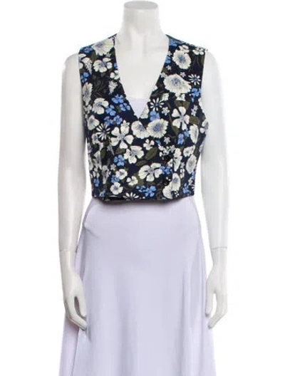 Pre-owned Veronica Beard Linen Floral Print Vest In Blue