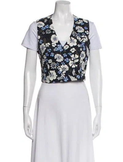 Pre-owned Veronica Beard Linen Floral Print Vest In Blue