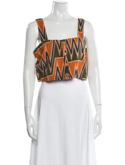 Pre-owned Veronica Beard Linen Graphic Print Crop Top In Pink