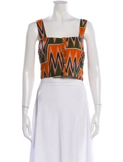 Pre-owned Veronica Beard Linen Graphic Print Crop Top In White